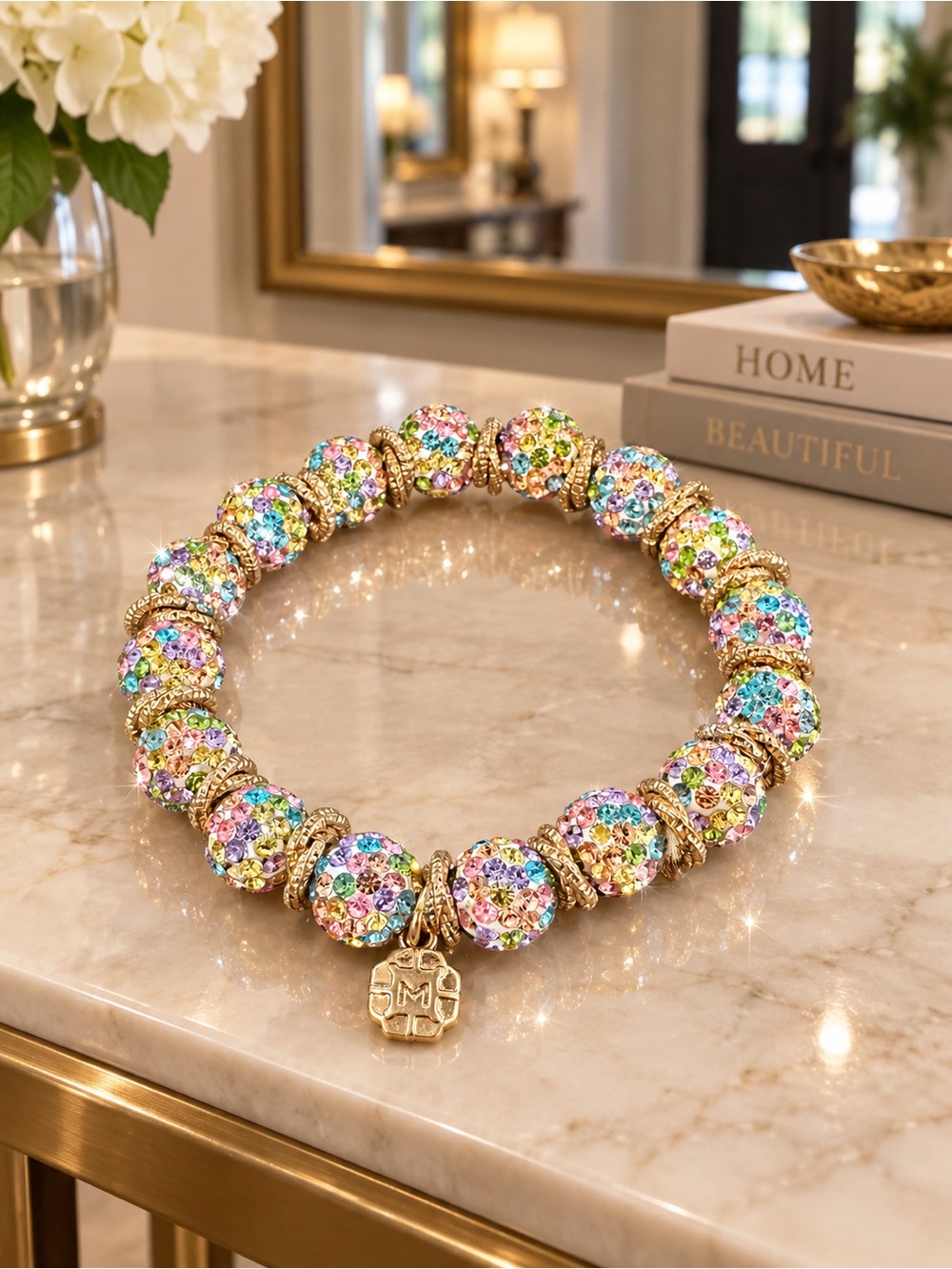 Monet Gold Multicolor Crystal Bead Stretch Bracelet